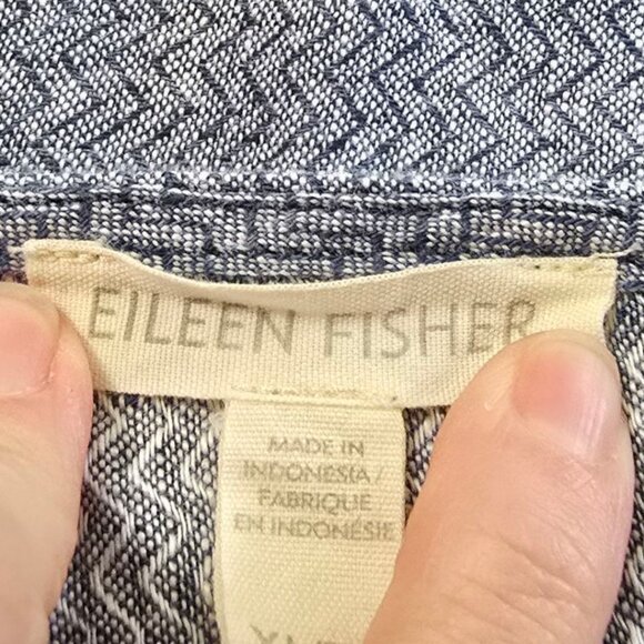 Eileen Fisher Blue Chevron Cap Sleeve Organic Linen Shift Dress Sz XL - Picture 8 of 10